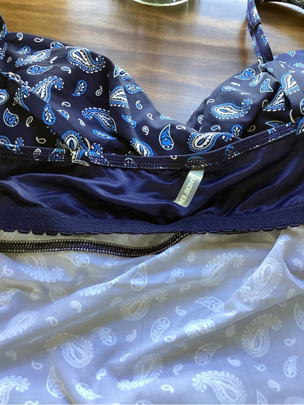 Lands' End Navy & Bright Blue PaisleyTummy Control Swim Tankini Top NWOT Size 14 - Picture 11 of 11